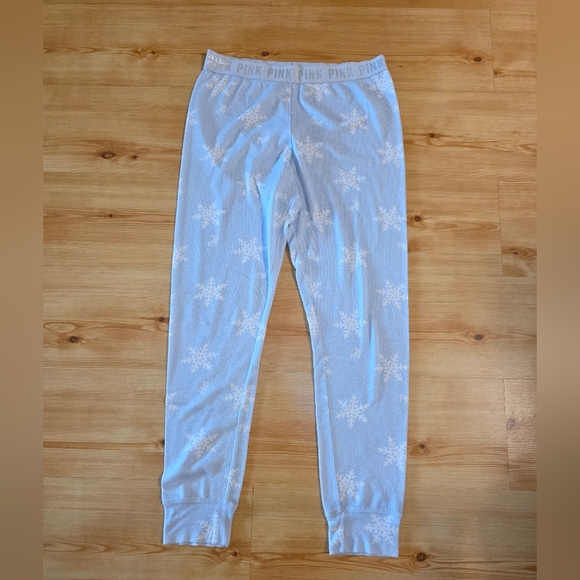PINK Victoria's Secret Pajama Bottoms - Light Blue Snowflake - Picture 3 of 12